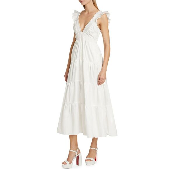 LoveShackFancy Womens Arnene Poplin Smocking Tiered Maxi Dress Small White - NWT - Picture 3 of 6